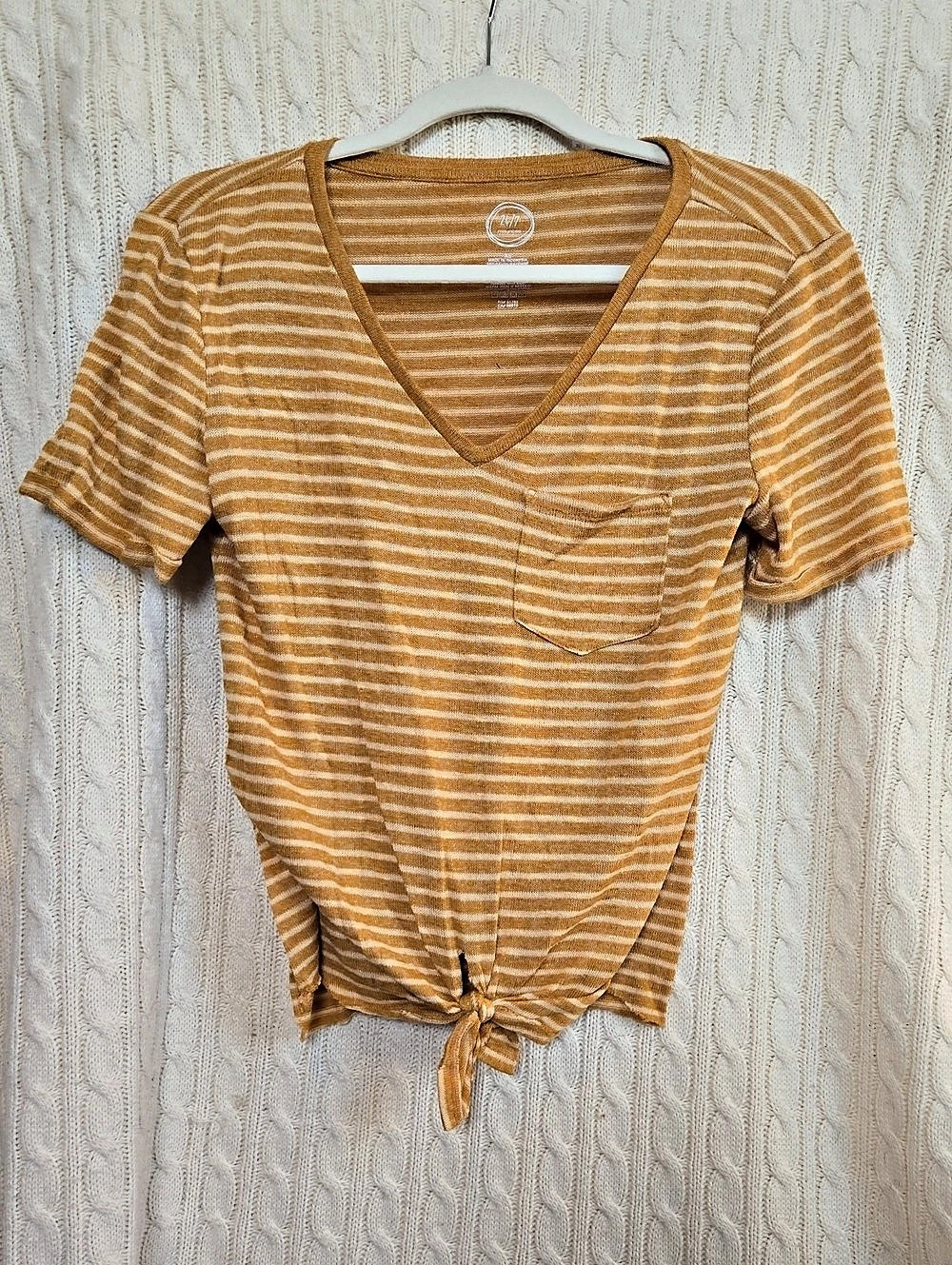 Free People We The Free 24/7 Tee Striped Tie-Front Tee in Orange & White Size XS